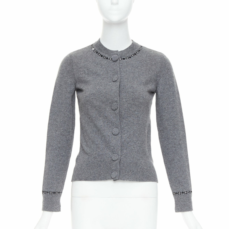 MARC JACOBS grey wool cashmere embellished trim cardigan sweater XS-0