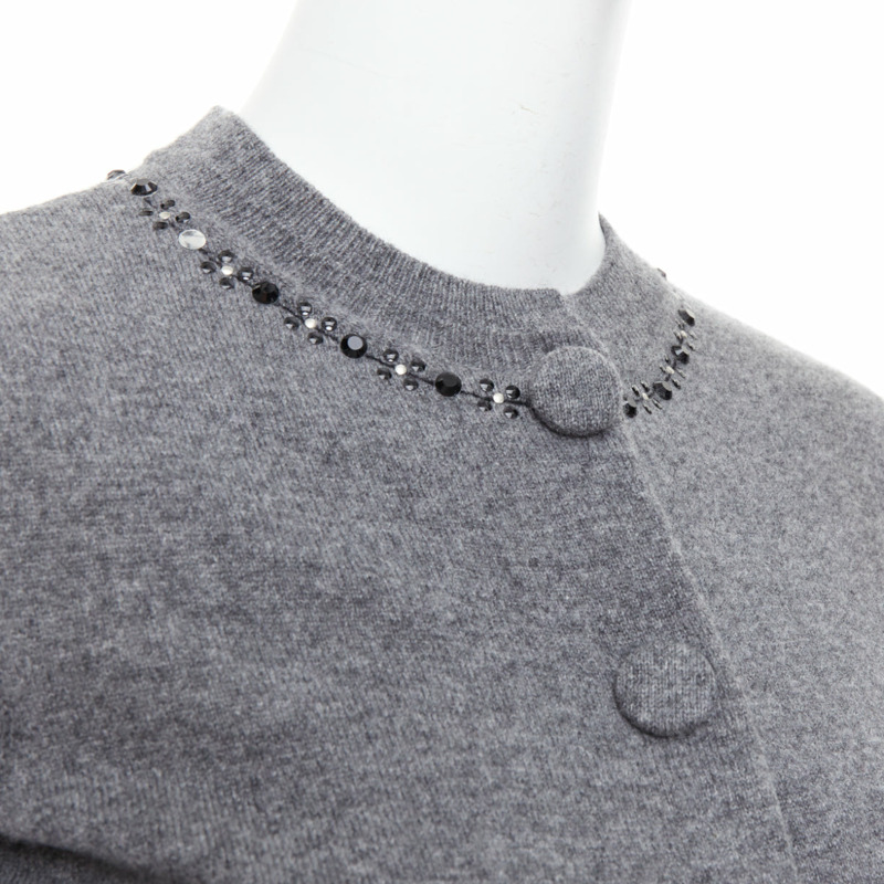 MARC JACOBS grey wool cashmere embellished trim cardigan sweater XS-1