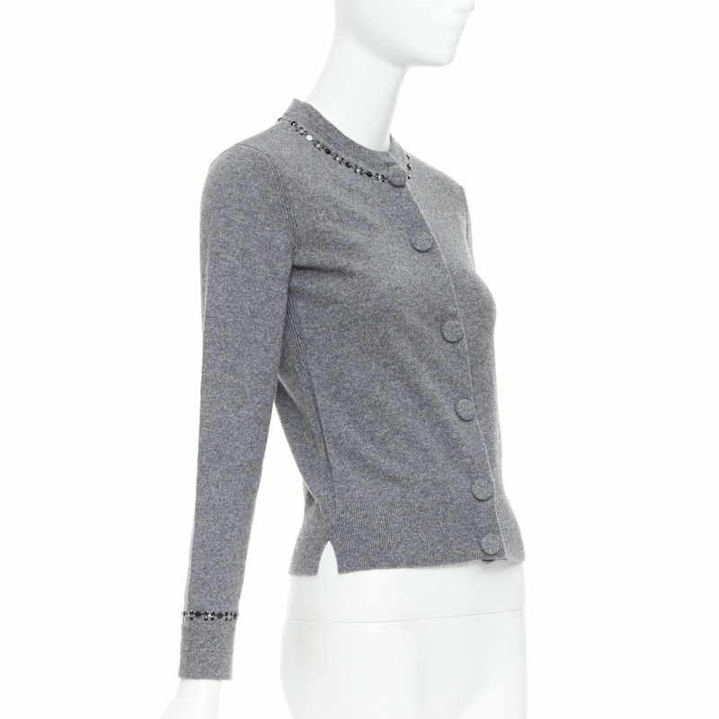 MARC JACOBS grey wool cashmere embellished trim cardigan sweater XS-3