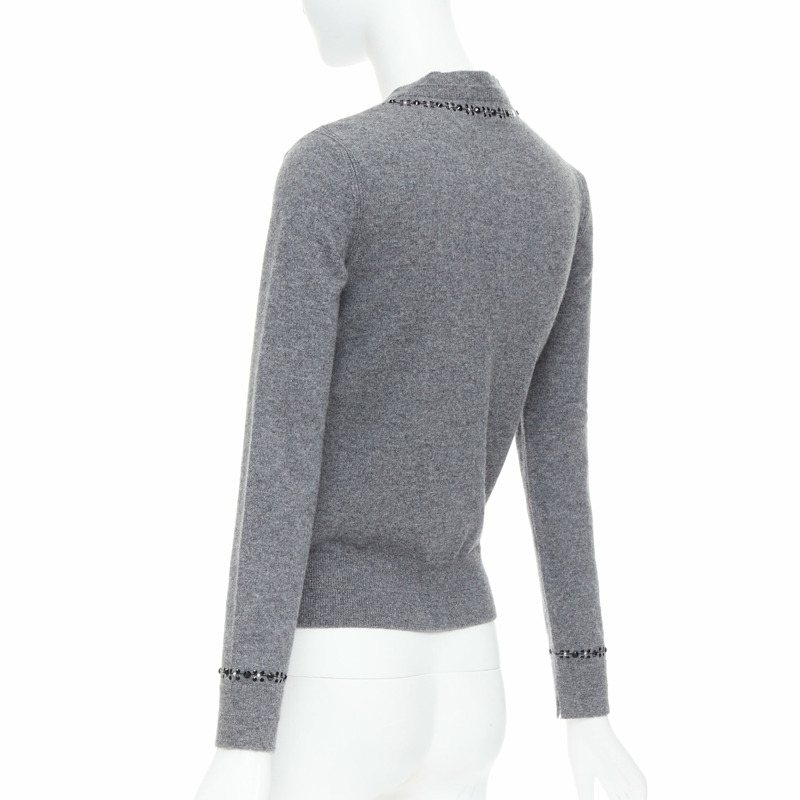 MARC JACOBS grey wool cashmere embellished trim cardigan sweater XS-6