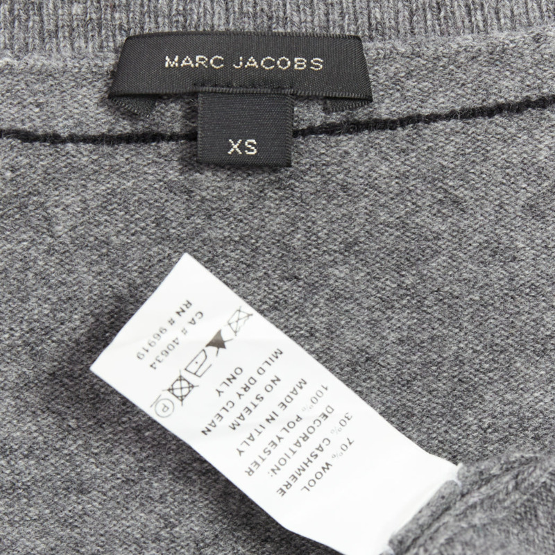 MARC JACOBS grey wool cashmere embellished trim cardigan sweater XS-8