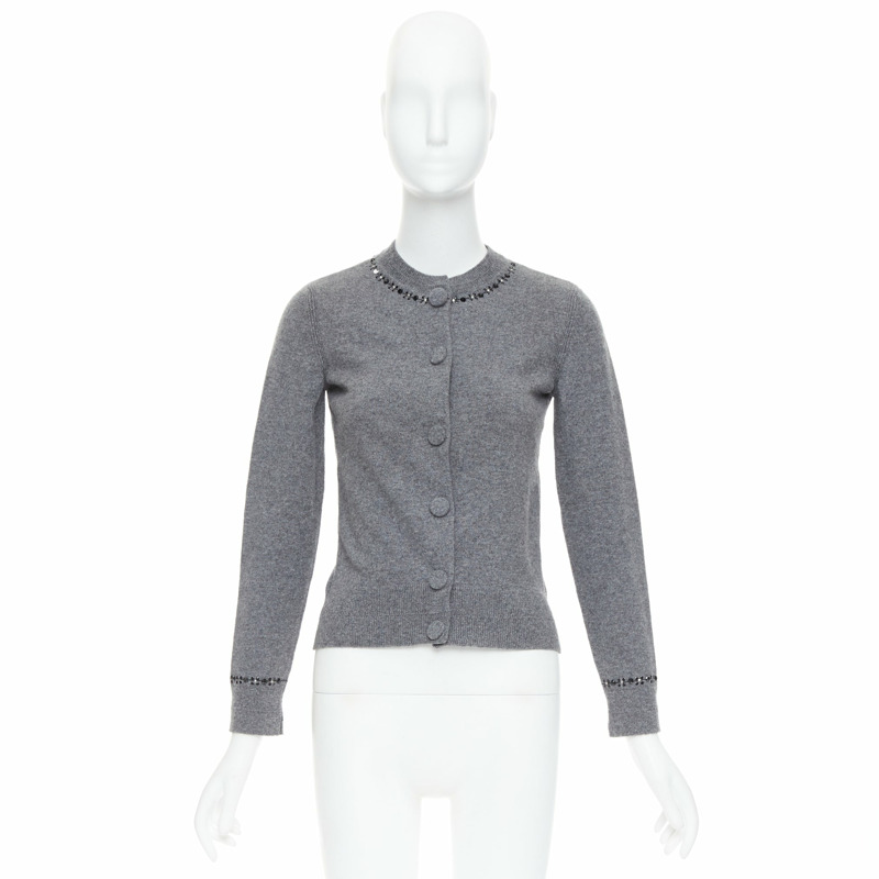 MARC JACOBS grey wool cashmere embellished trim cardigan sweater XS-9
