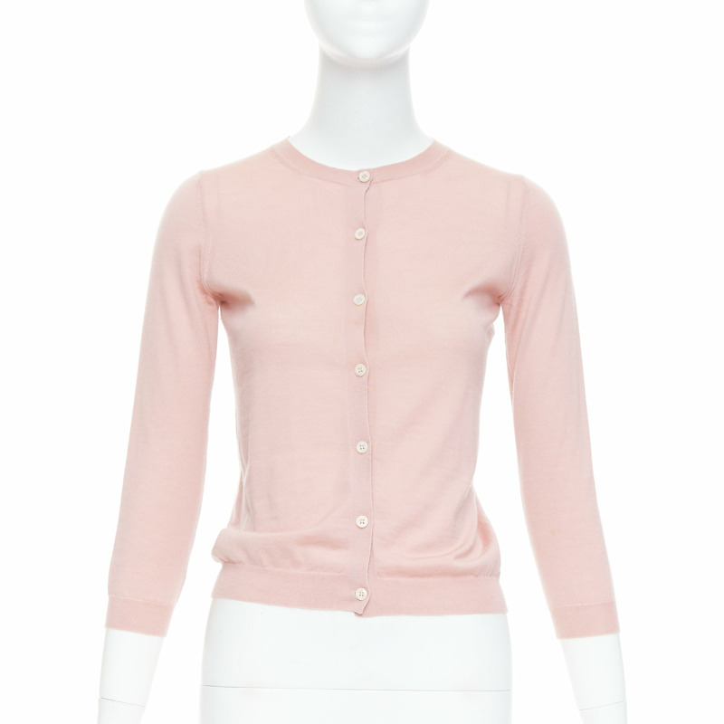 PRADA 100% cashmere blush pink shell button cardigan sweater IT38 XS-0