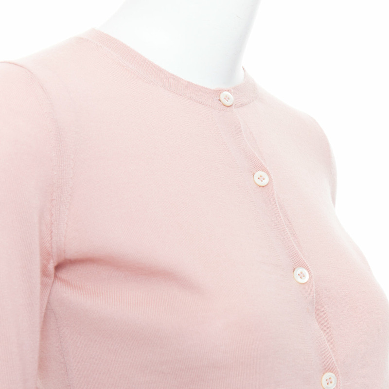 PRADA 100% cashmere blush pink shell button cardigan sweater IT38 XS-1