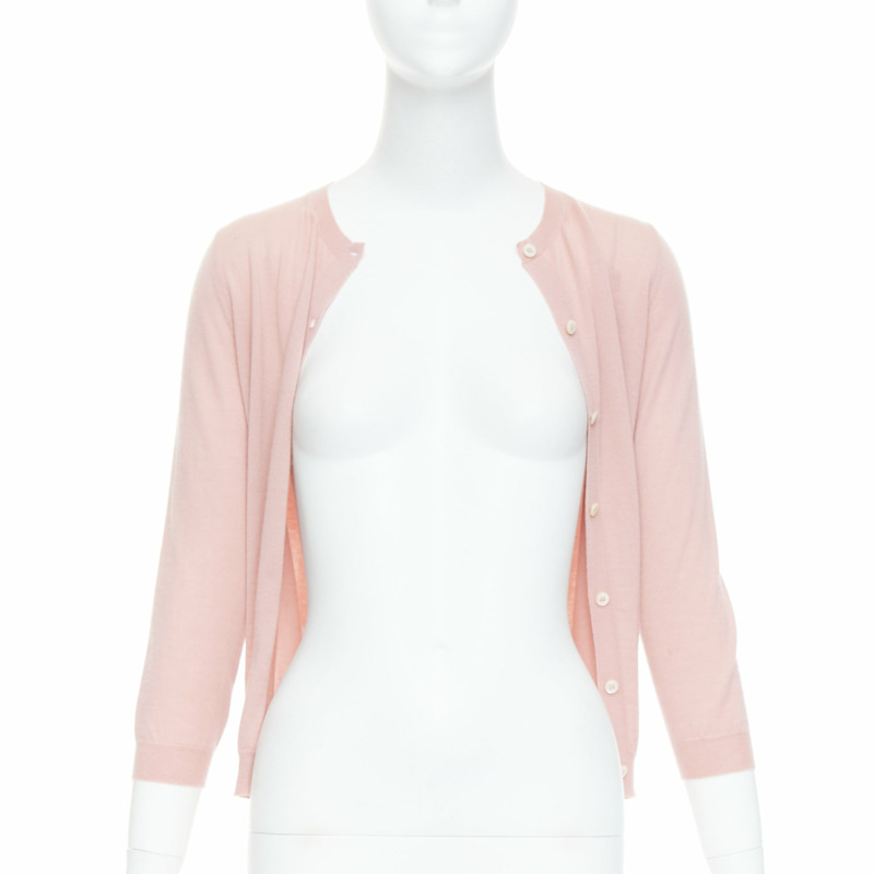 PRADA 100% cashmere blush pink shell button cardigan sweater IT38 XS-2