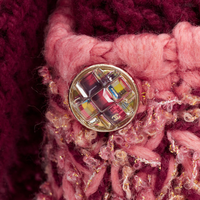 CHANEL 2022 Runway 100% cashmere burgundy pink tweed 4 pockets cardigan FR34 XS-1