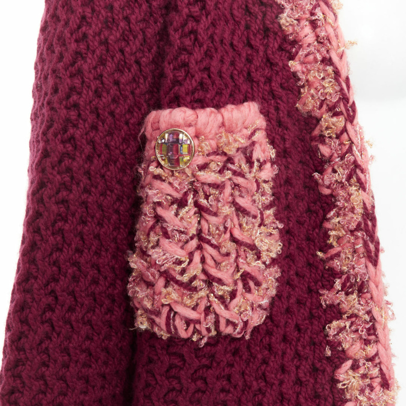 CHANEL 2022 Runway 100% cashmere burgundy pink tweed 4 pockets cardigan FR34 XS-6
