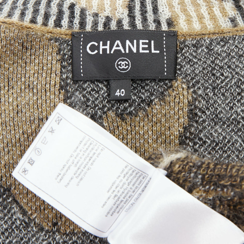CHANEL A23 Runway brown black CC logo cashmere mohair cardigan FR40 L-8
