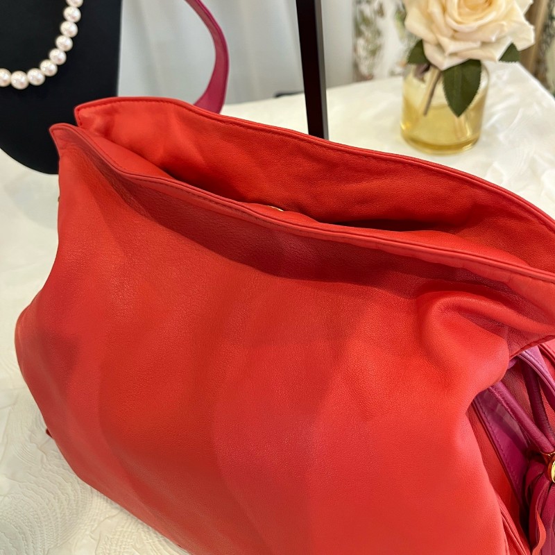 Loewe/羅意威 Flamenco 羊皮拼色流蘇福袋包-4