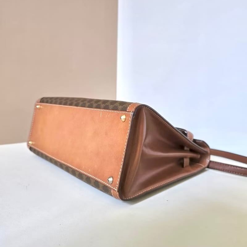 【LA LUNE】絕版中古包 Celine老花金扣凱莉包 皮革包 單肩包 側背包 斜背包-6