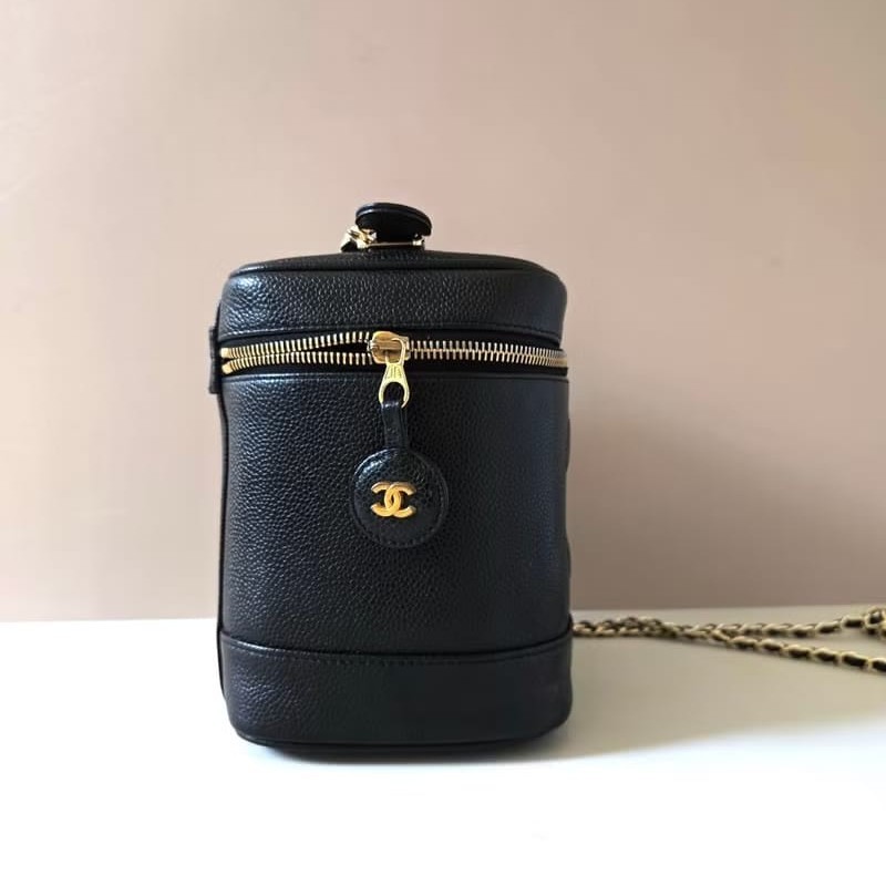 絕版古董包 Chanel黑色魚子醬化妝盒子包 斜背包 側背包 單肩包-1