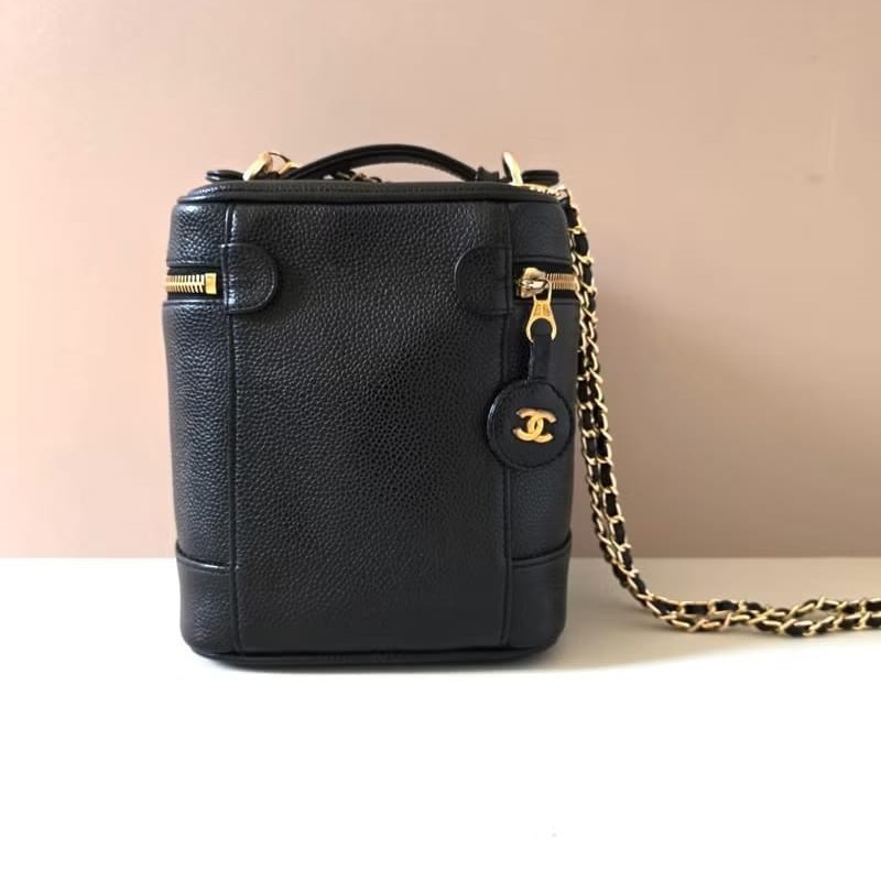 絕版古董包 Chanel黑色魚子醬化妝盒子包 斜背包 側背包 單肩包-2