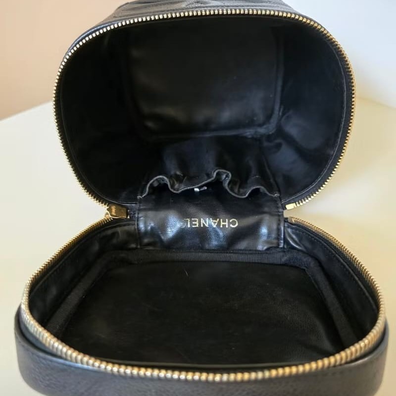 絕版古董包 Chanel黑色魚子醬化妝盒子包 斜背包 側背包 單肩包-3