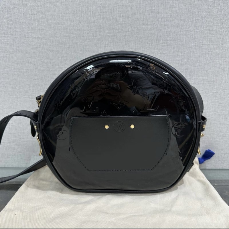 LV 黑金漆皮圓餅肩背斜背包 22*20*7 98新配件塵袋-5