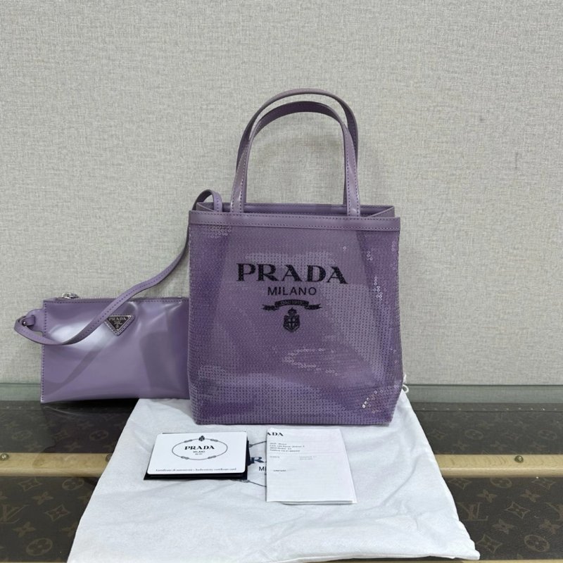PRADA 紫色紗網亮片mini托特子母包 20*22*7 99新配件塵袋保卡購證-0