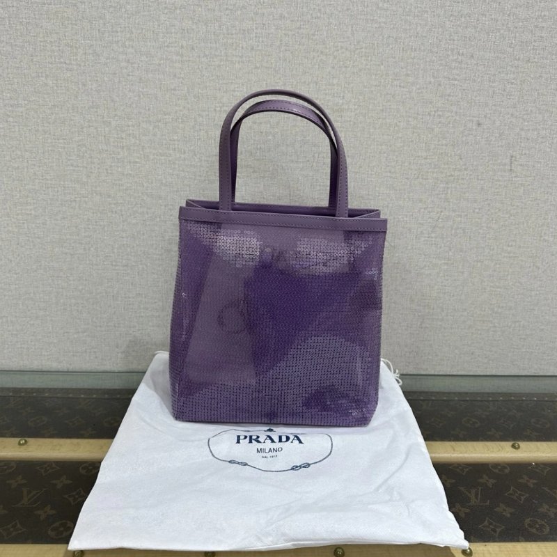 PRADA 紫色紗網亮片mini托特子母包 20*22*7 99新配件塵袋保卡購證-5