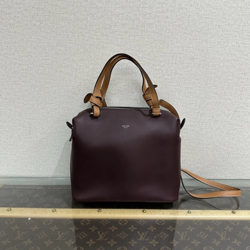 Celine 酒紅色SOFT CUBE小號方塊肩背手提包 25*10*20 98新配件塵袋-0