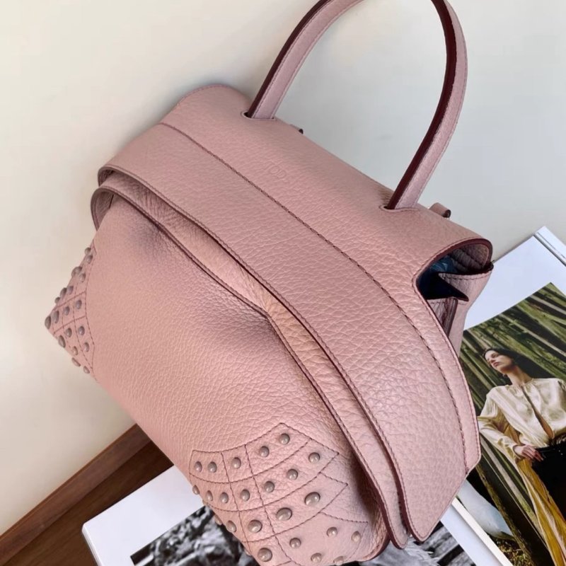 tods 櫻花粉色荔枝皮中號wave大嘴包 27*22*13 99新配件塵袋-2