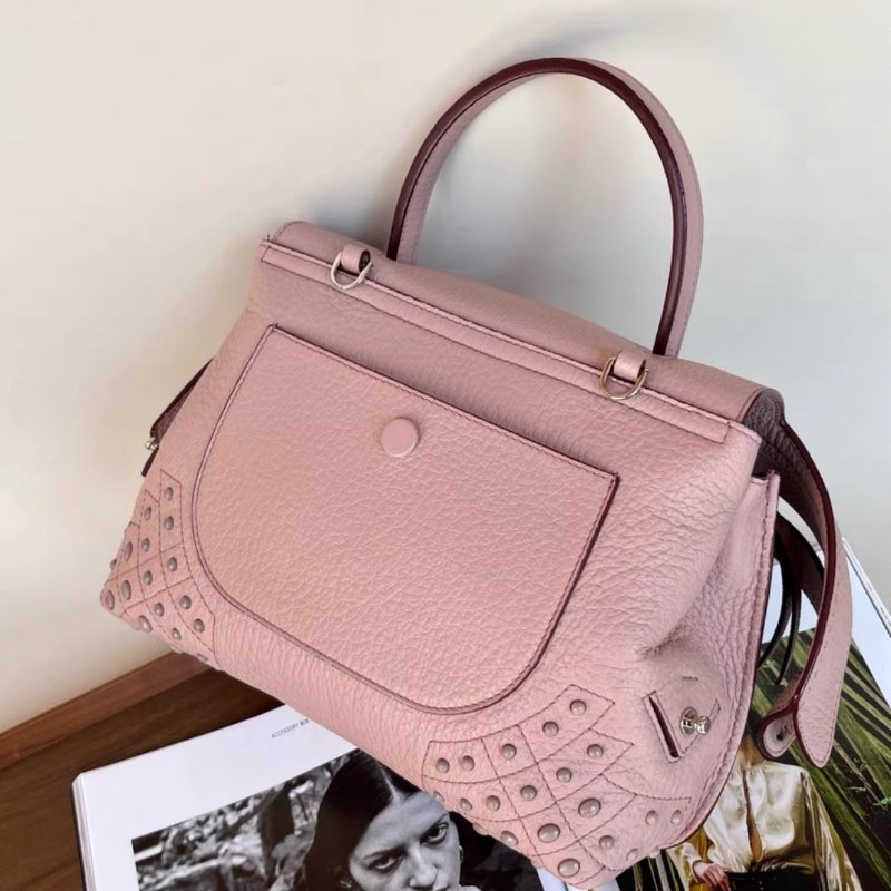 tods 櫻花粉色荔枝皮中號wave大嘴包 27*22*13 99新配件塵袋-4