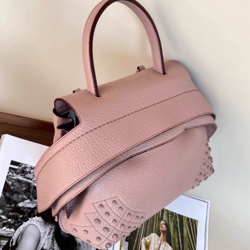 tods 櫻花粉色荔枝皮中號wave大嘴包 27*22*13 99新配件塵袋-3