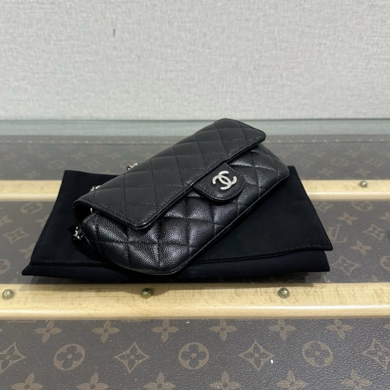 CHANEL 21K黑銀肩背斜背眼鏡包18.5*9*4.5 99新配件盒子塵袋保卡-3