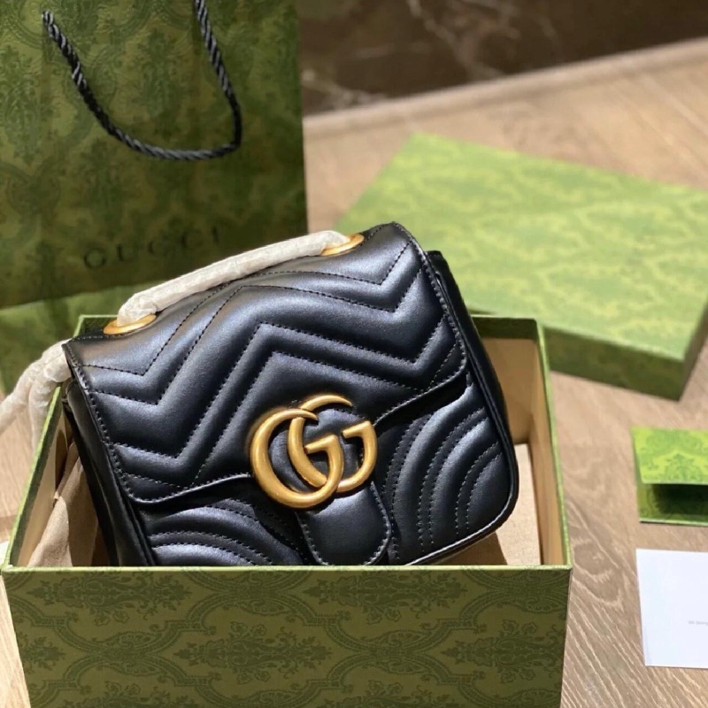Gucci GG marmont black leather bag-1