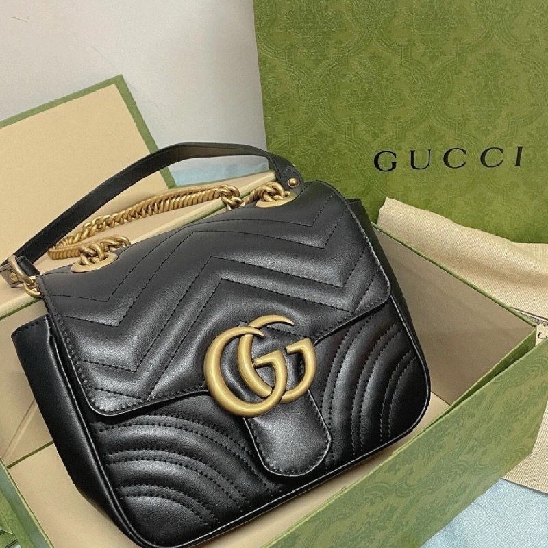 Gucci GG marmont black leather bag-2
