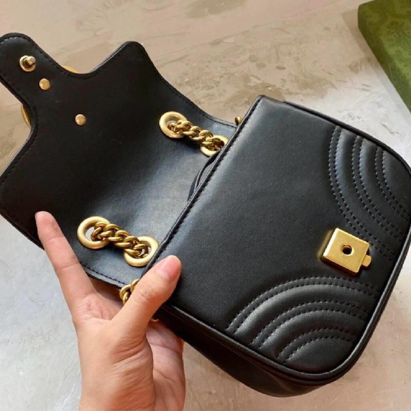 Gucci GG marmont black leather bag-4