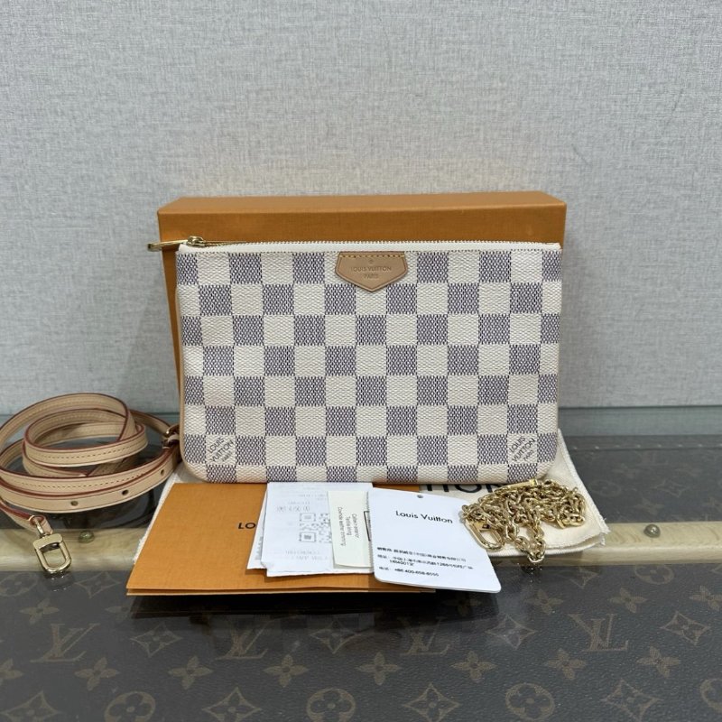 LV 白棋盤Double Zip二合一肩背麻將包 20*12.5*2 99新配件盒子塵袋吊牌購證-0