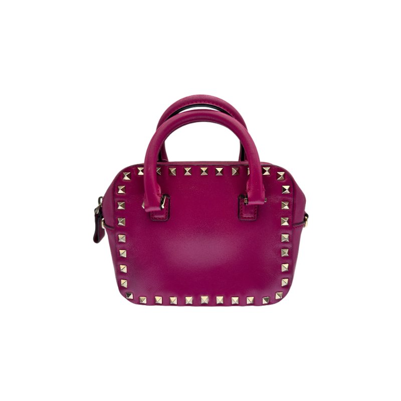 Valentino 小牛皮 拉鍊開合 鉚釘裝飾 字母印花 單肩包 女款 玫紅色-1
