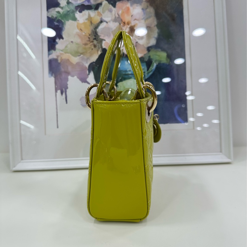 Dior Dior 戴妃 三格 青檸漆皮金扣手提包單肩包 底長17 21年-4