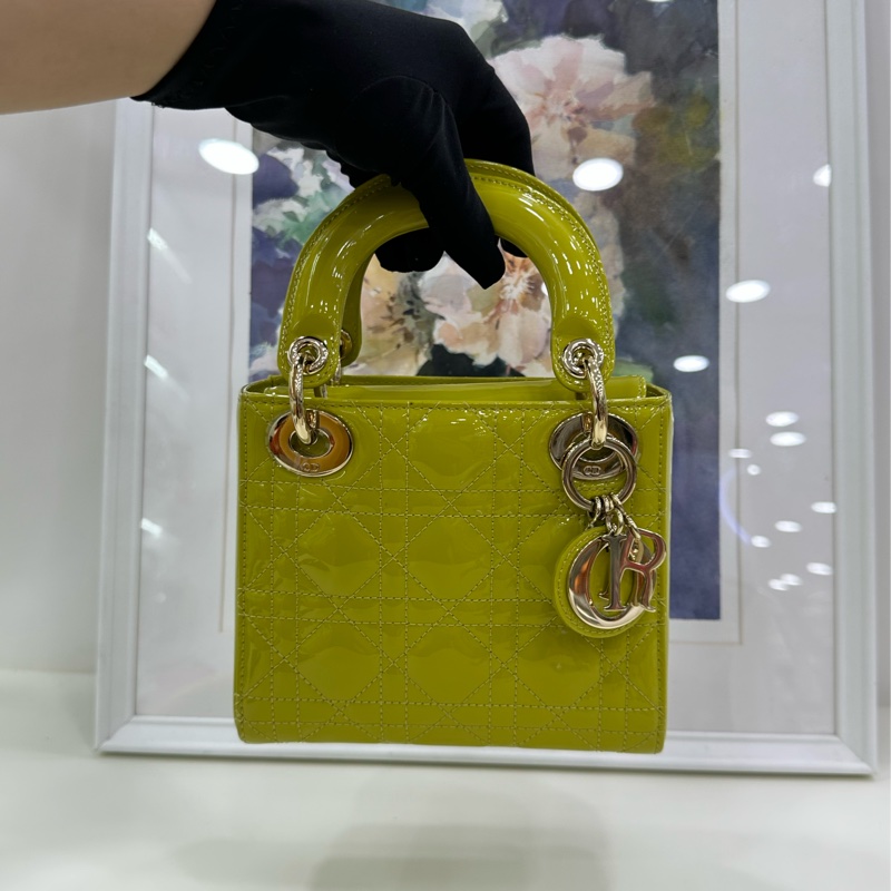 Dior Dior 戴妃 三格 青檸漆皮金扣手提包單肩包 底長17 21年-6