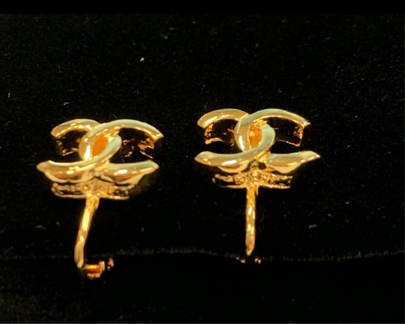 Chanel vintage 小logo 24k金耳環 耳夾-2