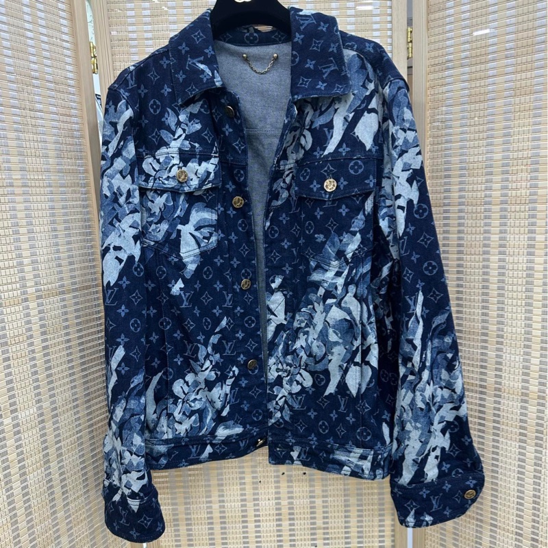 Lv路易威登 Logo滿印單排扣夾克外套 男款 藍色 44碼 淨99新,後背缺顆紐扣-0