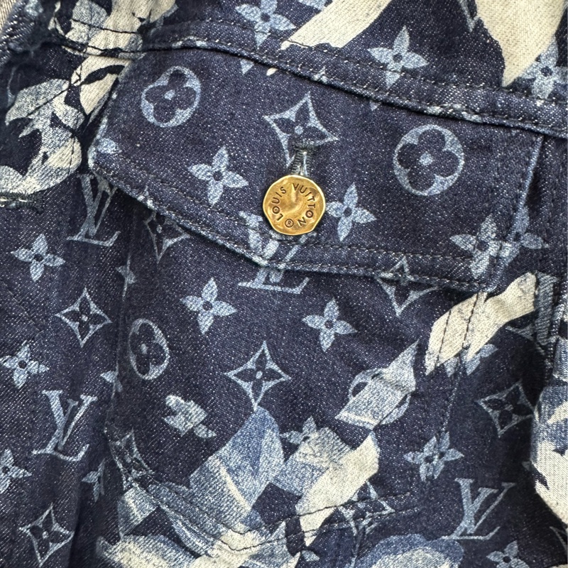 Lv路易威登 Logo滿印單排扣夾克外套 男款 藍色 44碼 淨99新,後背缺顆紐扣-4