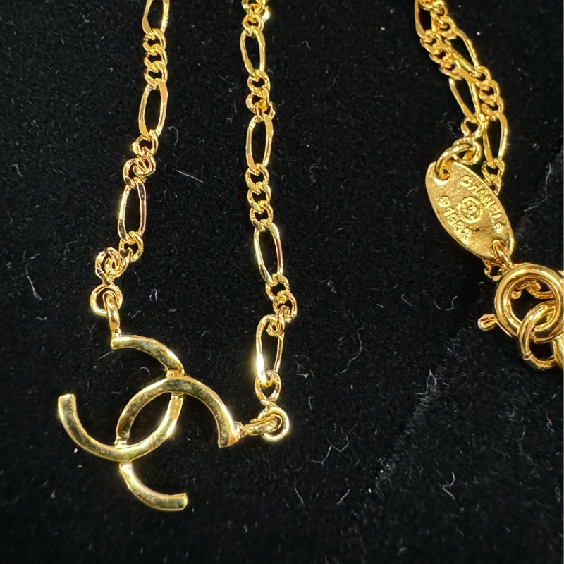 Chanel vintage 24k金 logo 鎖骨鏈 項鏈 項鍊 Jennie同款-0