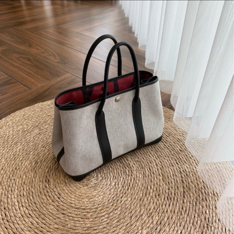 hermes花園帆布拼皮黑白熊貓花園30聖誕紅內里限定款(限定款本身就無刻印)-0