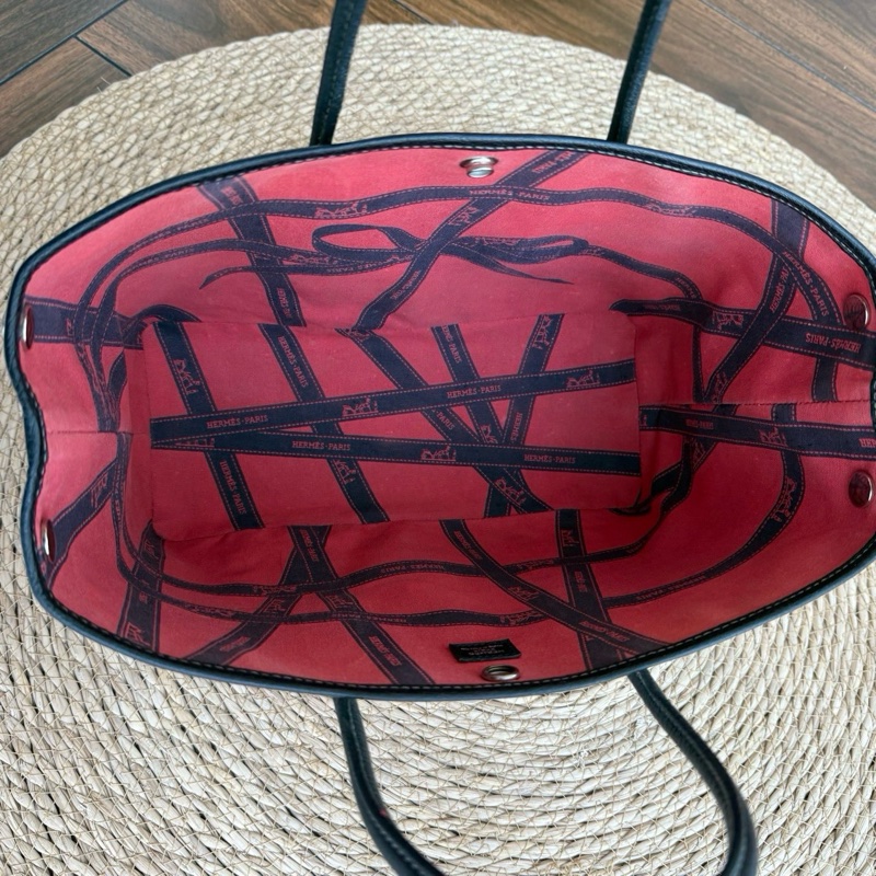 hermes花園帆布拼皮黑白熊貓花園30聖誕紅內里限定款(限定款本身就無刻印)-5