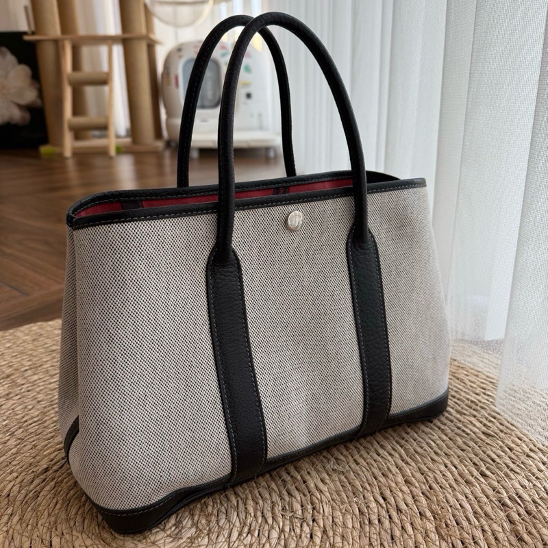 hermes花園帆布拼皮黑白熊貓花園30聖誕紅內里限定款(限定款本身就無刻印)-8