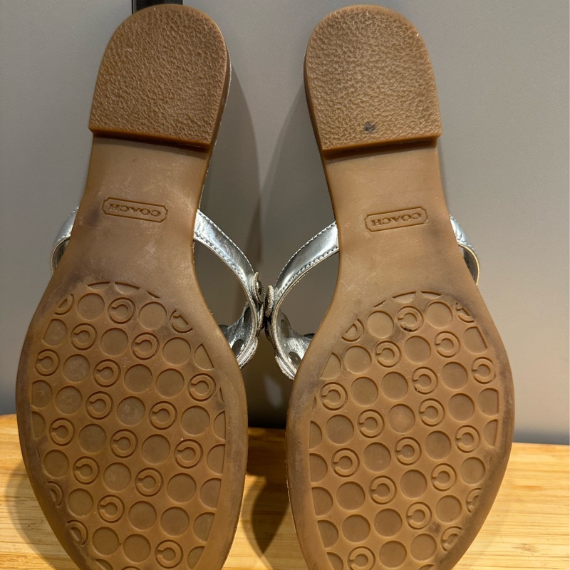 COACH銀色夾腳涼鞋-9