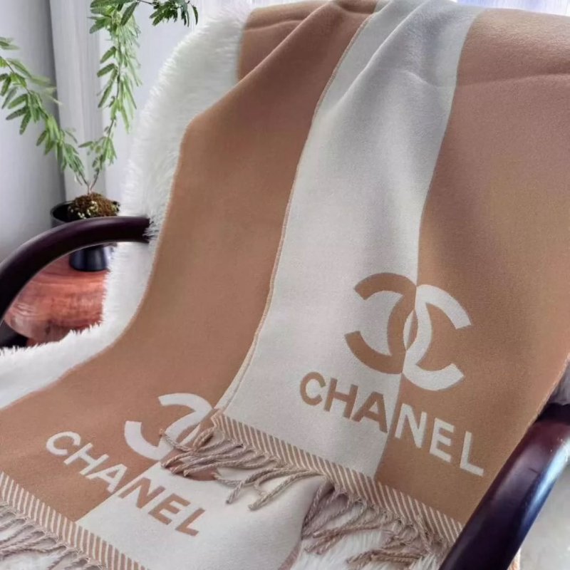 Chanel 24B 圍巾 淺米拼色 184 x34cm 100%綿羊毛-0