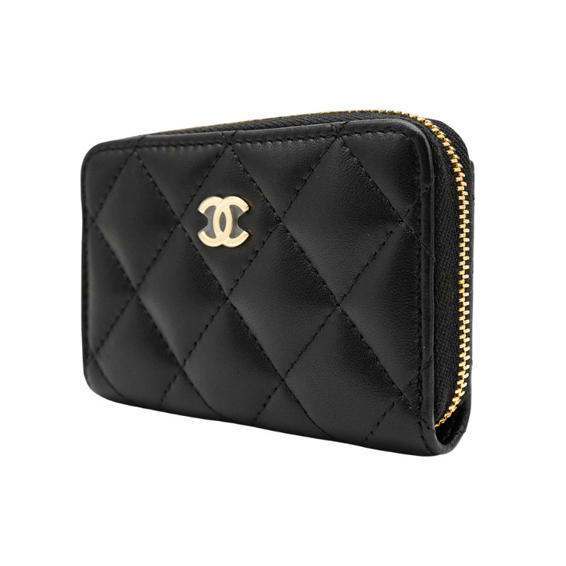 Chanel 雙C金logo羊皮拉鍊卡夾/零錢包(AP0216-黑)-1