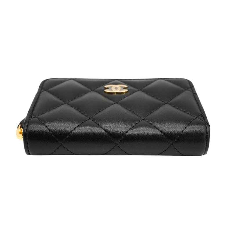 Chanel 雙C金logo羊皮拉鍊卡夾/零錢包(AP0216-黑)-3