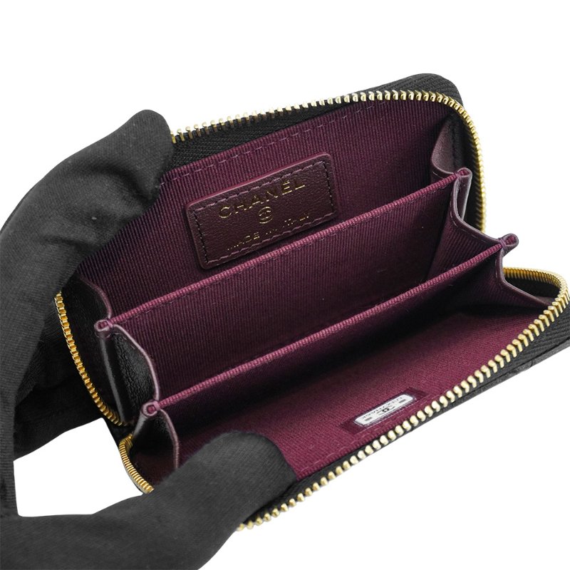 Chanel 雙C金logo羊皮拉鍊卡夾/零錢包(AP0216-黑)-4