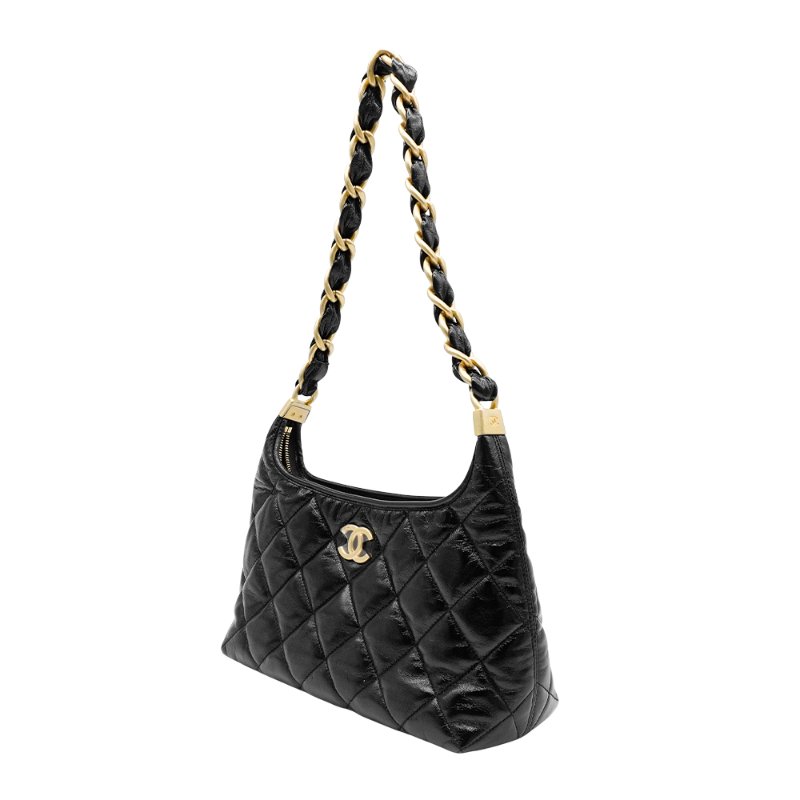 Chanel Hobo 油蠟牛皮霧金粗鍊肩背包(AS4923-黑)-1