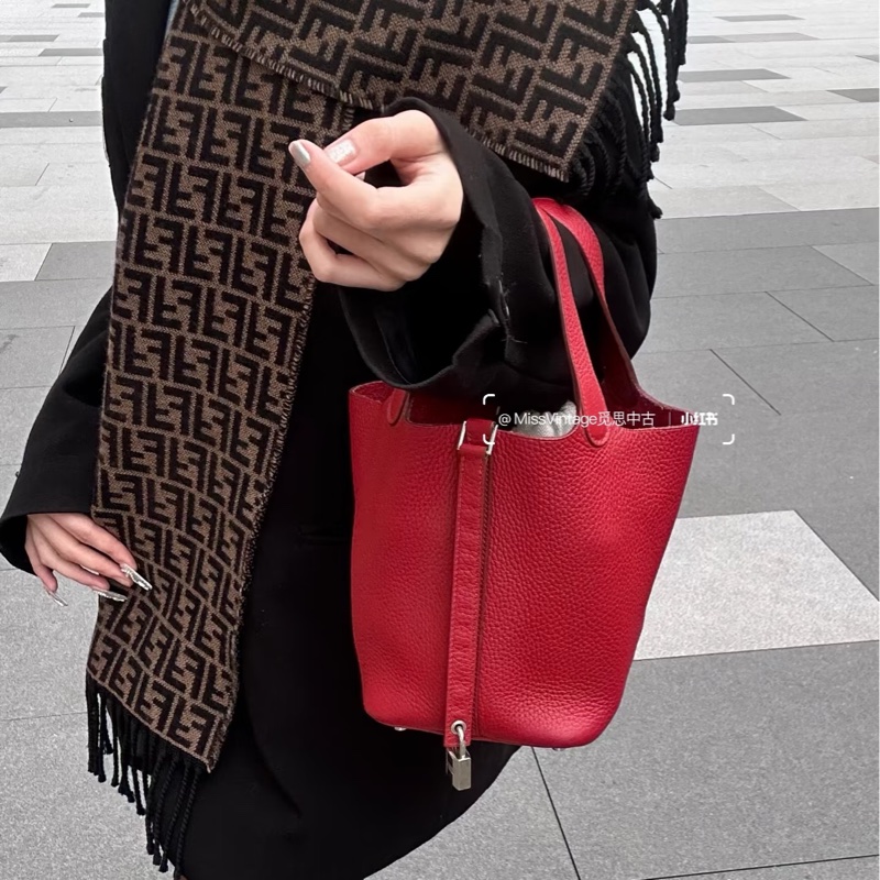 Hermès Picotin 18  菜籃子 紅色銀釦-4