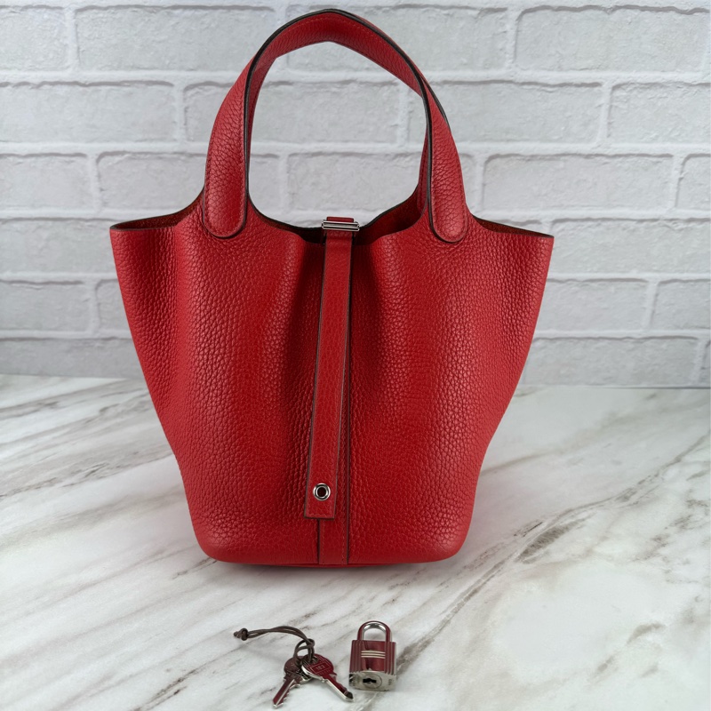 Hermès Picotin 18  菜籃子 紅色銀釦-5