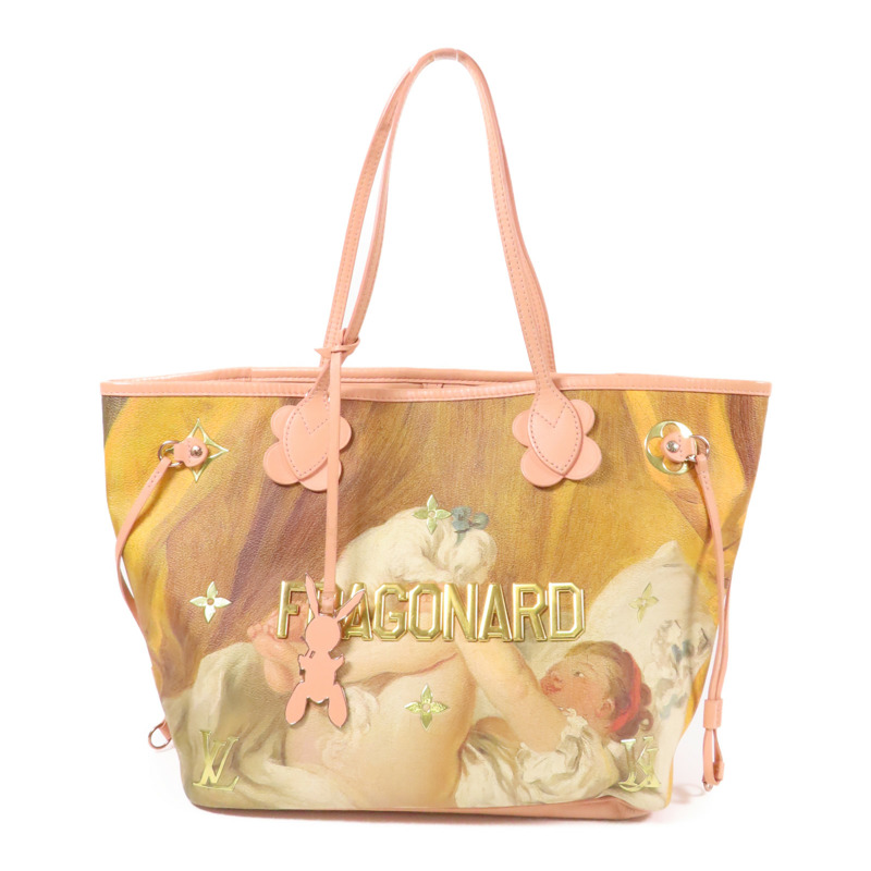 LOUIS VUITTON 塗層帆布/牛皮皮革Masters Collection Fragonard Neverfull MM手挽袋棕色/粉紅色-0