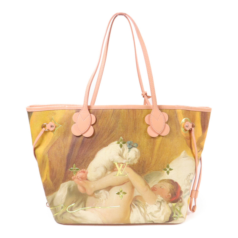 LOUIS VUITTON 塗層帆布/牛皮皮革Masters Collection Fragonard Neverfull MM手挽袋棕色/粉紅色-1