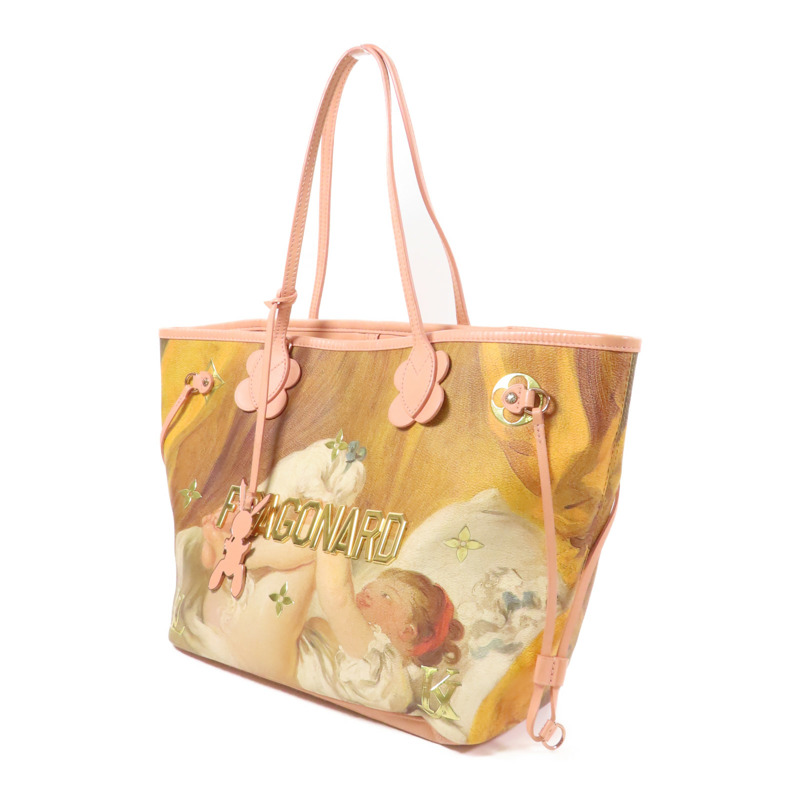 LOUIS VUITTON 塗層帆布/牛皮皮革Masters Collection Fragonard Neverfull MM手挽袋棕色/粉紅色-2